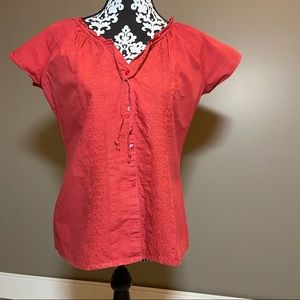 Eddie Bauer warm red embroidered cotton top